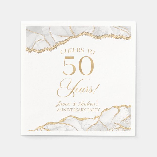 Elegant White Gold Agate 50th Anniversary Party Napkin (Front)