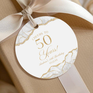 Elegant White Gold Agate 50th Birthday Party Favour Tags