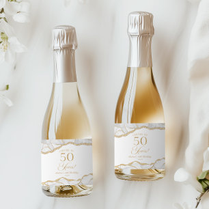 Elegant White Gold Agate 50th Birthday Party Mini Sparkling Wine Label