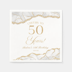 Elegant White Gold Agate 50th Birthday Party Napkin