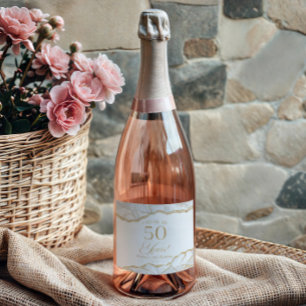 Elegant White Gold Agate 50th Birthday Party Sparkling Wine Label