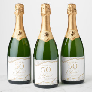 Elegant White Gold Agate 50th Birthday Party Sparkling Wine Label