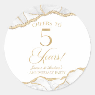 Elegant White Gold Agate 5th Anniversary Party Classic Round Sticker
