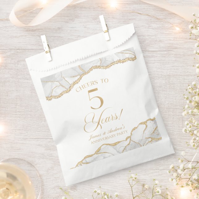 Elegant White Gold Agate 5th Anniversary Party Favour Bags (Clipped)