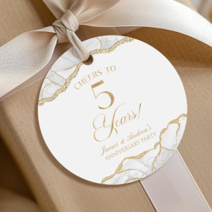 Elegant White Gold Agate 5th Anniversary Party Favour Tags