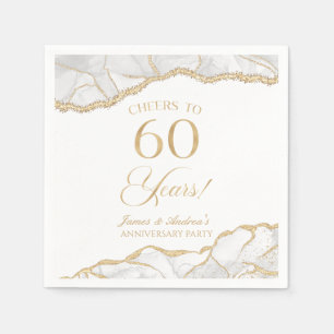 Elegant White Gold Agate 60th Anniversary Party Napkin