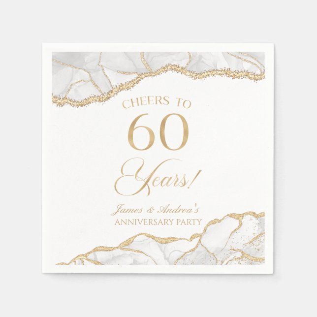 Elegant White Gold Agate 60th Anniversary Party Napkin (Front)