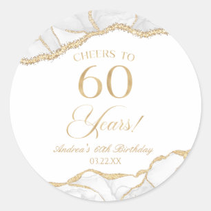 Elegant White Gold Agate 60th Birthday Party Classic Round Sticker