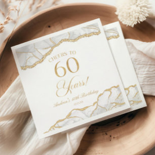 Elegant White Gold Agate 60th Birthday Party Napkin
