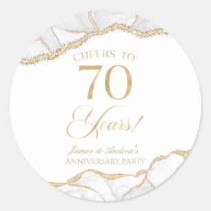 Elegant White Gold Agate 70th Anniversary Party Classic Round Sticker