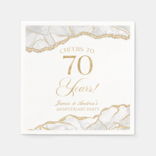 Elegant White Gold Agate 70th Anniversary Party Napkin