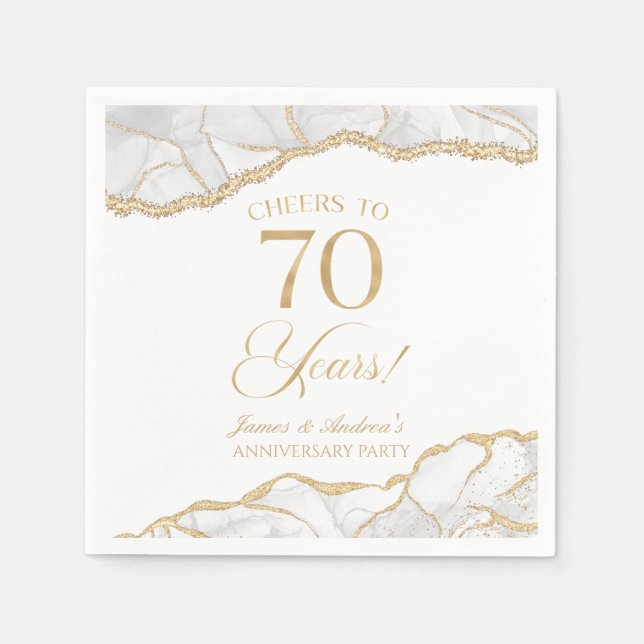 Elegant White Gold Agate 70th Anniversary Party Napkin (Front)