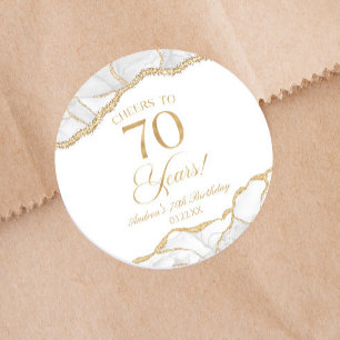Elegant White Gold Agate 70th Birthday Party Classic Round Sticker