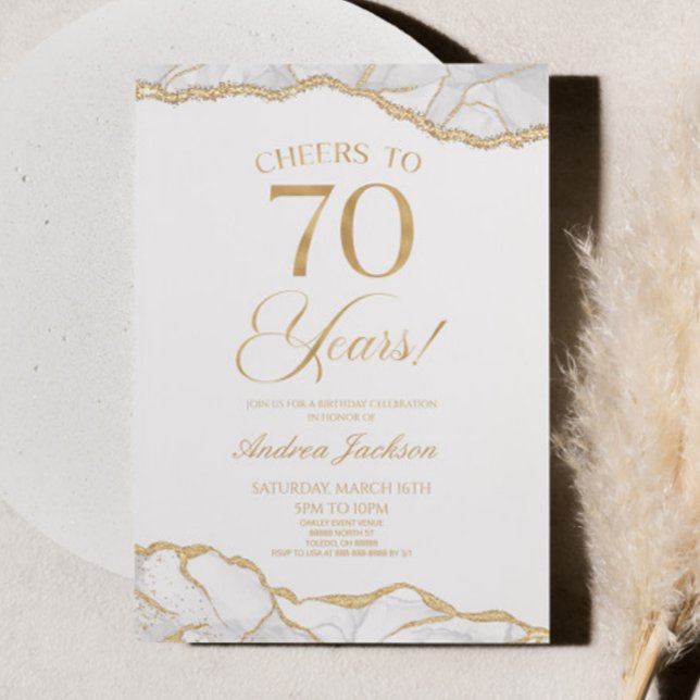 Elegant White Gold Agate 70th Birthday Party Invitation (Creator Uploaded)
