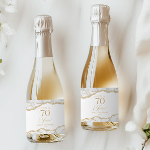 Elegant White Gold Agate 70th Birthday Party Mini Sparkling Wine Label
