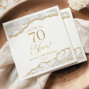 Elegant White Gold Agate 70th Birthday Party Napkin