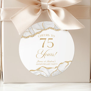 Elegant White Gold Agate 75th Anniversary Party Classic Round Sticker