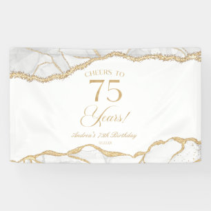 Elegant White Gold Agate 75th Birthday Party Banner