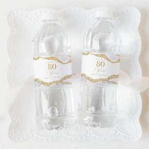Elegant White Gold Agate 80th Birthday Party Water Bottle Label
