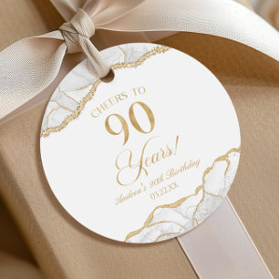 Elegant White Gold Agate 90th Birthday Party Favour Tags