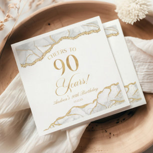 Elegant White Gold Agate 90th Birthday Party Napkin