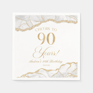 Elegant White Gold Agate 90th Birthday Party Napkin