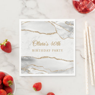 Elegant White & Gold Agate Birthday Party Napkin