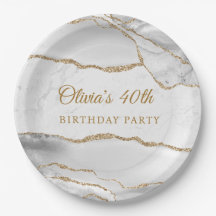 Elegant White & Gold Agate Birthday Party