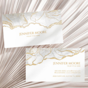 Elegant White Gold Agate Border Custom Business Card