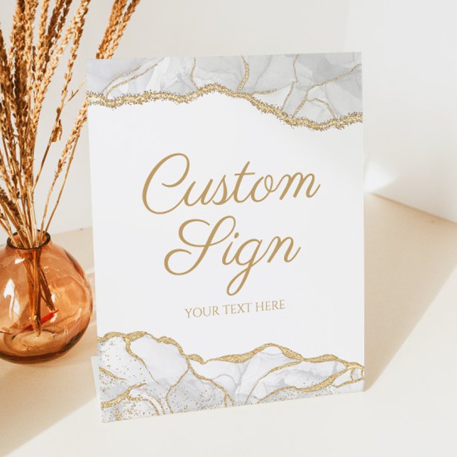 Elegant White Gold Agate Custom Text Pedestal Sign (Creator Uploaded)