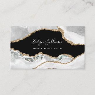 elegant white gold agate on black business card