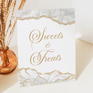 Elegant White Gold Agate Sweets and Treats Pedestal Sign