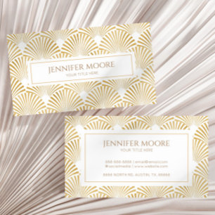 Elegant White Gold Art Deco Pattern Custom  Business Card