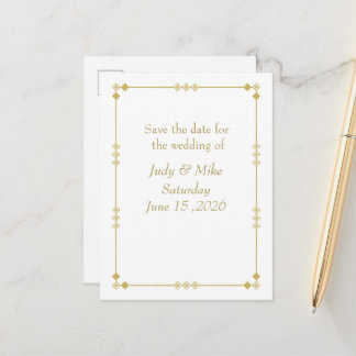 Elegant White & Gold Art Deco Save the date card
