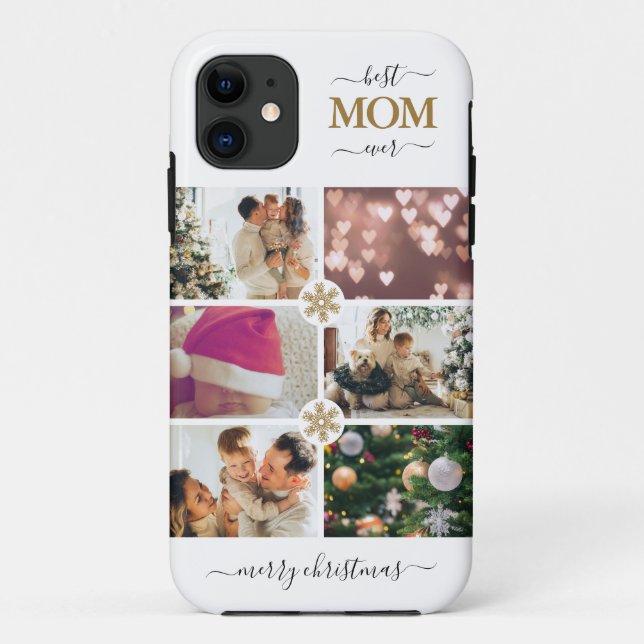 Elegant White Gold Best Mum Ever 6 Photo Collage Case-Mate iPhone Case (Back)