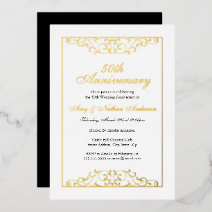 Elegant White Gold Black 50th Wedding Anniversary