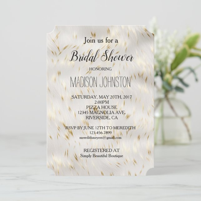 Elegant White Gold Bridal Shower Invitation (Standing Front)