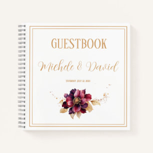 Elegant White Gold Burgundy "Leave a greeting" Notebook