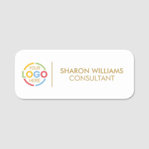 Elegant White Gold Business Logo Employee Magnetic Name Tag