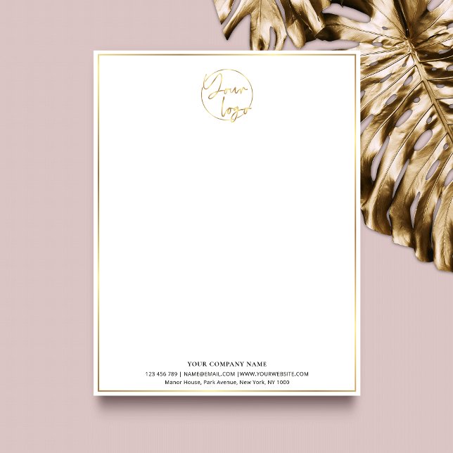 Elegant White & Gold Business Logo Luxury Branded Custom Letterhead (Add a bit of luxurious glamour to your letterheads with this faux gold business letter design)