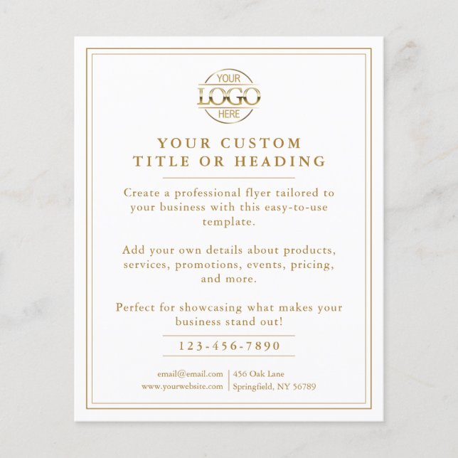 Elegant White & Gold Business Logo Promotional Flyer (Front)