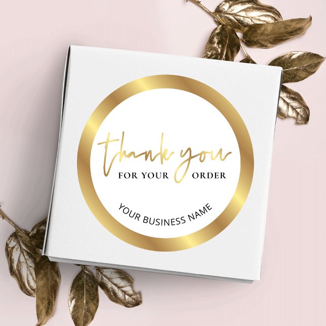 Elegant White & Gold Business Thank You For Order Classic Round Sticker (Creator Uploaded)