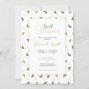 Elegant White Gold Butterflies Invitation