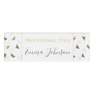 Elegant White Gold Butterflies Name Tag