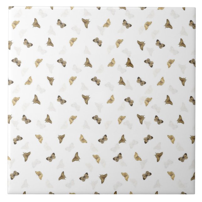 Elegant White Gold Butterflies Tile (Front)
