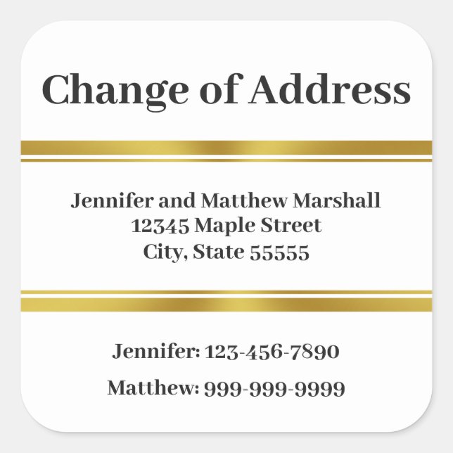 Elegant White Gold Change of Address Announcement Square Sticker (Front)