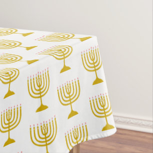 Elegant White Gold   Chanukah Hanukkiyah   MENORAH Tablecloth