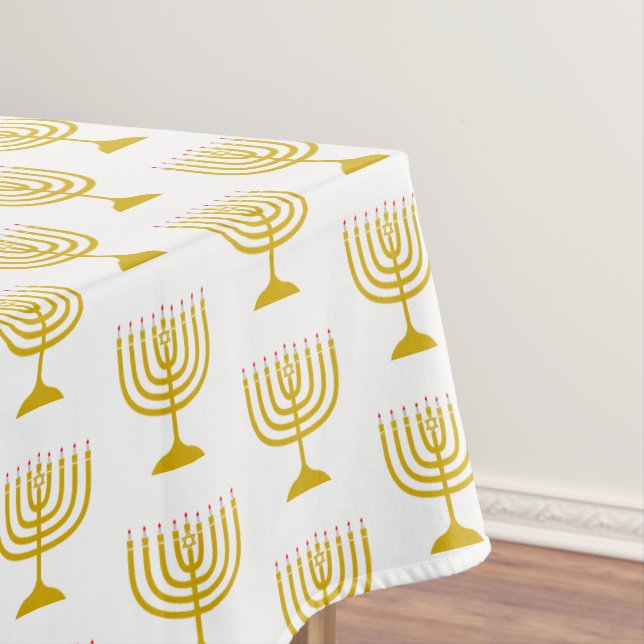 Elegant White Gold | Chanukah Hanukkiyah | MENORAH Tablecloth (In Situ)