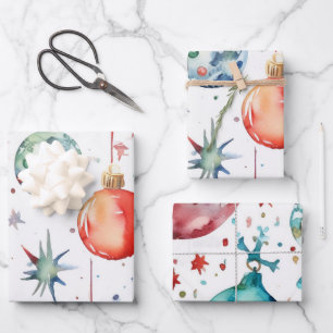 Elegant White & Gold Christmas Balls Wrapping Paper Sheet