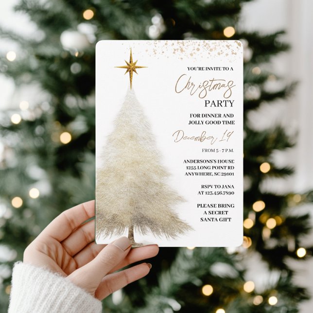 Elegant White & Gold Christmas Party Invitation (Creator Uploaded)